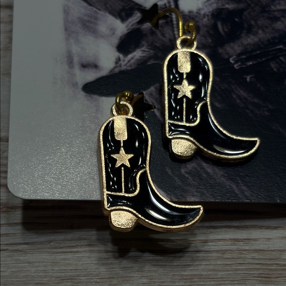 NEW Western Star Boot Earrings in Black and Gold